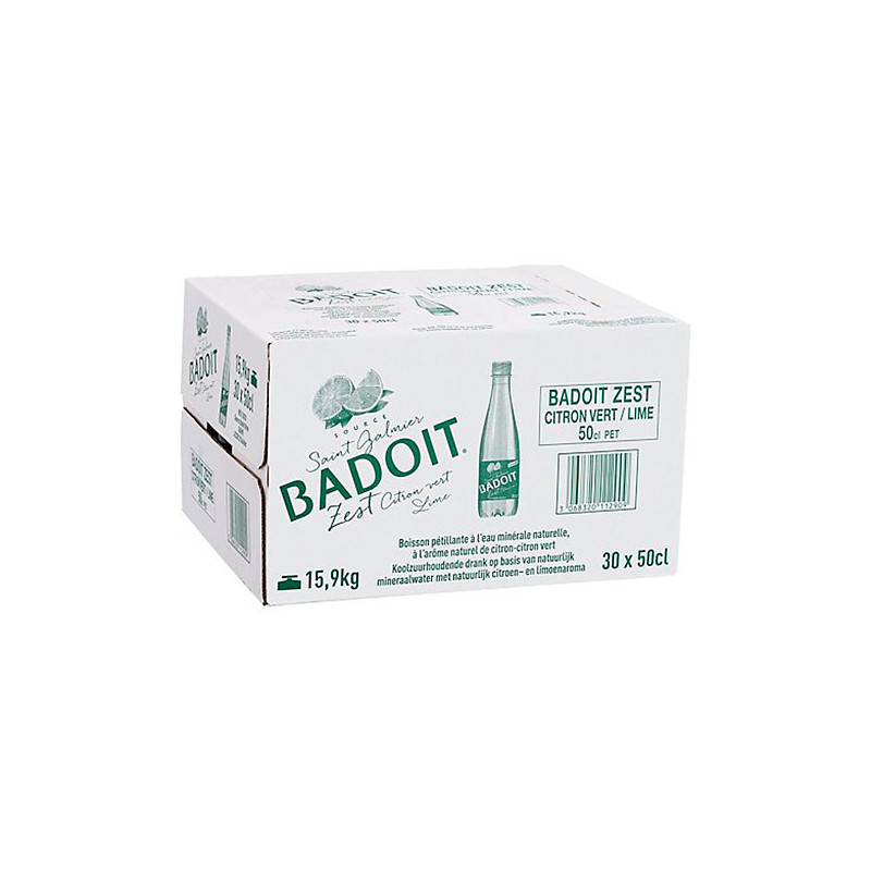 Badoit Citron vert 30 x 50 cl – Eau minérale gazeuse aromatisée citron, sans sucres
