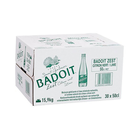 Badoit Citron vert 30 x 50 cl – Eau minérale gazeuse aromatisée citron, sans sucres
